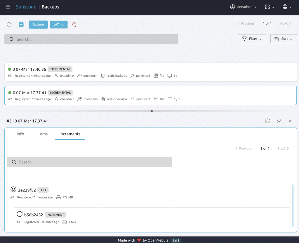 Incremental Backup in OpenNebula 6.6.2 Maintenance Release