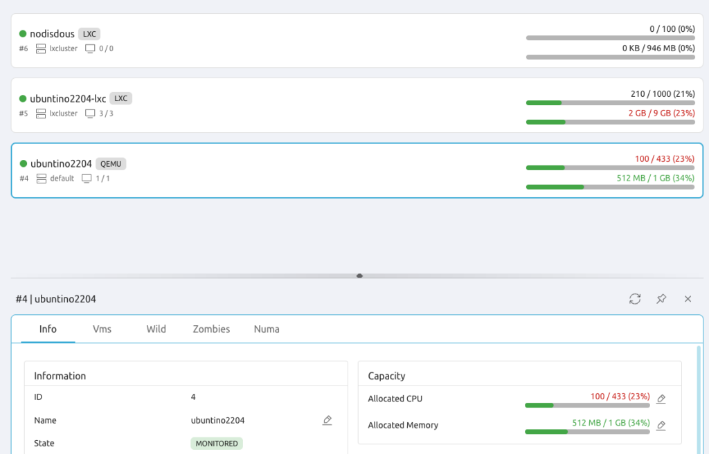 Overcommitment dialog in the host tab in the OpenNebula 6.6.2 EE