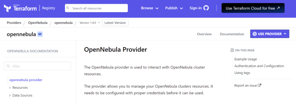 OpenNebula Terraform v1.4.0 provider